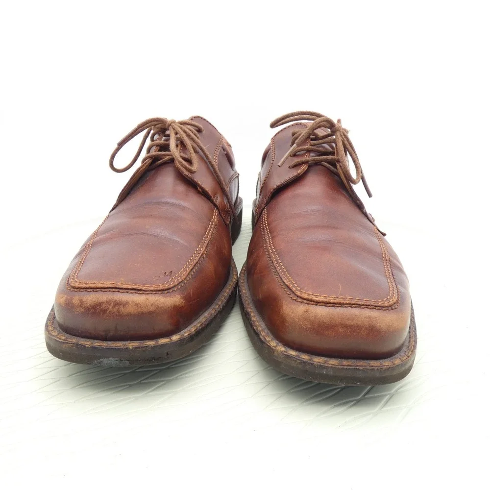 Ecco Helsinki Mens US 12-12.5 Dress Shoes Brown Leather Apron Toe Lace Up Oxford - Picture 2 of 10